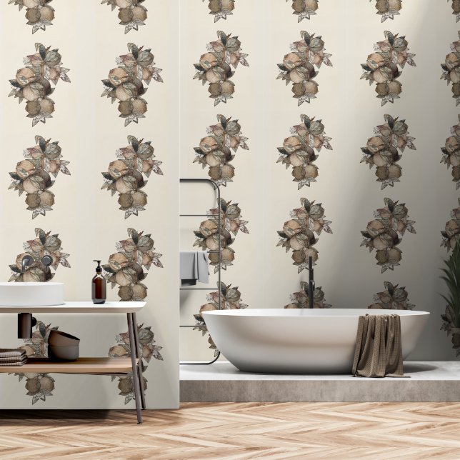 Papel Pintado Frutas granadas y flores Oro verde (Baño)