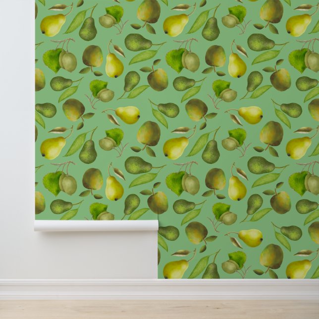 Papel Pintado Frutas verdes sobre fondo verde (Solicitud)