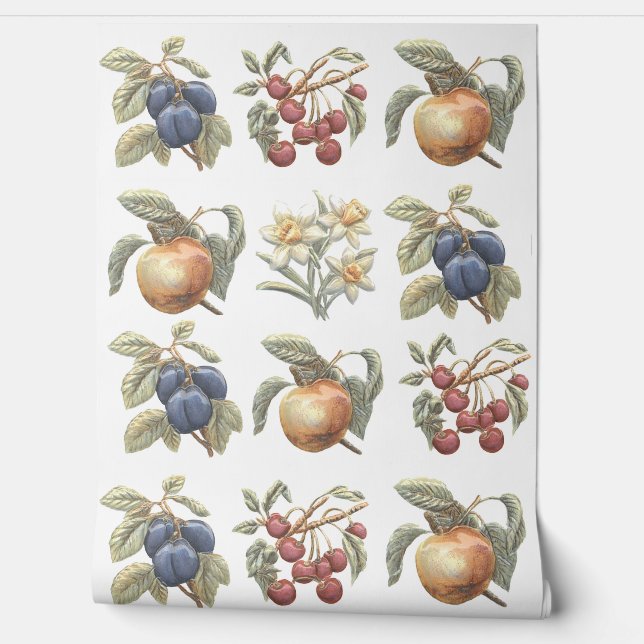 Papel Pintado Frutos de cocina, patronos de flores (Desenrollar)