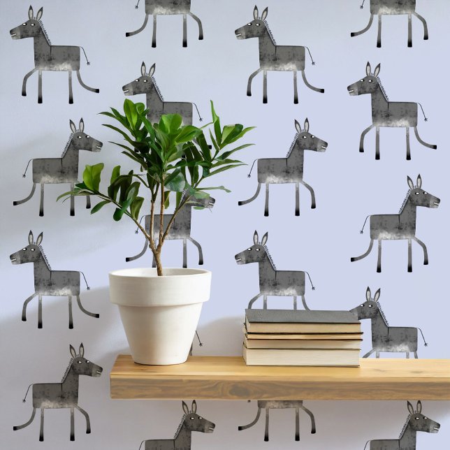 Papel Pintado Fun Donkey Gray Blue Pattern (Fun donkey pattern peel and stick wallpaper in gray and blue)