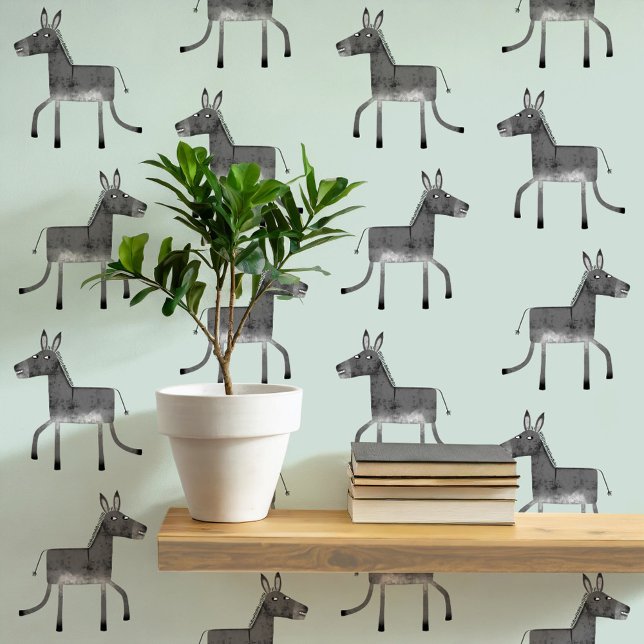 Papel Pintado Fun Donkey Grey Sage Green Pattern (Fun donkey pattern peel and stick wallpaper in gray and sage green)