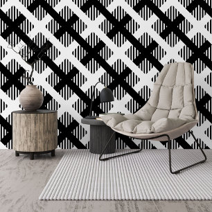 Papel Pintado Funky Black Plaid Squares Líneas Rayas Arte