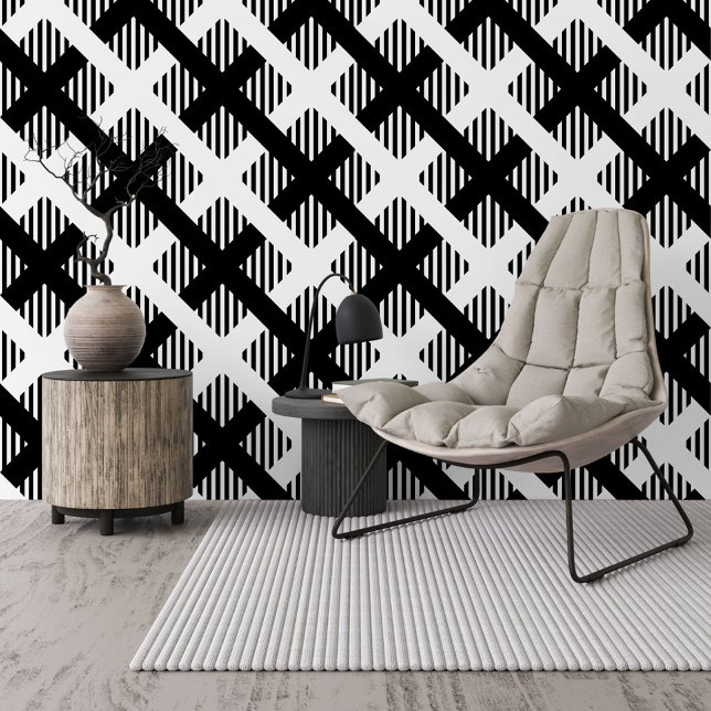 Papel Pintado Funky Black Plaid Squares Líneas Rayas Arte (Subido por el creador)
