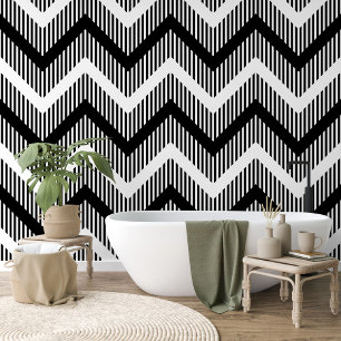 Papel Pintado Funky Black Zigzag Waves Lines Strips Art