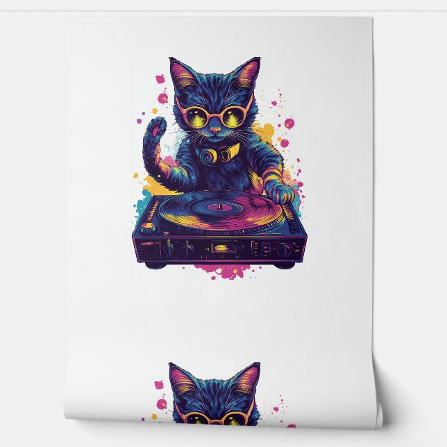 Papel Pintado Funky DJ Cat - Retro Disco Kitty Fiesta (Desenrollar)