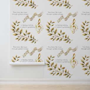 Papel Pintado Funky Musical Notes with Golden Foliage