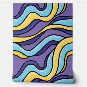 Papel Pintado Funky Purple Blue Waves Groovy Abstract Art