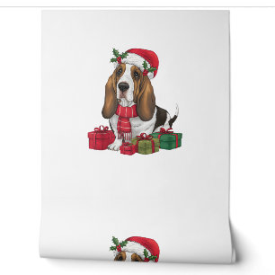 Papel Pintado Funny Basset Hound Dog Navidades Traje a Santa Hat