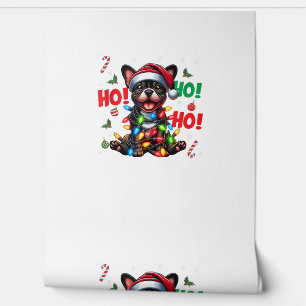 Papel Pintado Funny Navidades de Bulldog francés Santa Hat Light