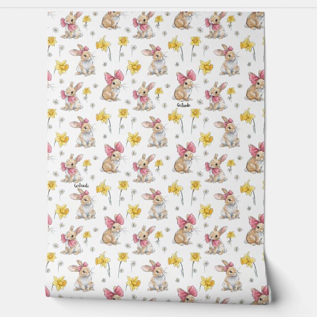 Papel Pintado Furry Brown Bunnies Among Daffodils (Desenrollar)