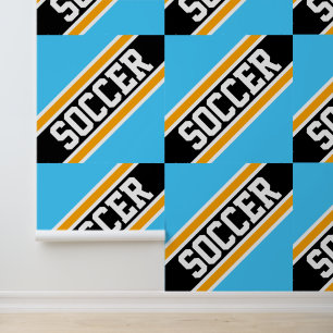 Papel Pintado FÚTBOL Sporty Azure Blue Yellow Black Stripes