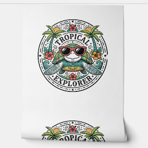 Papel Pintado Gafas de sol de tortuga marina tropical vintage gr