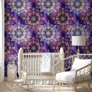 Papel Pintado Galactic Purple and Gold Mandala Pattern