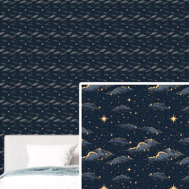 Papel Pintado Galaxy Gold Purpurina Starry Night Oscuro Deep Blu (Subido por el creador)