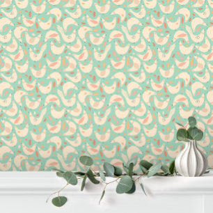 Papel Pintado Gallo de granja divertido rosa verde