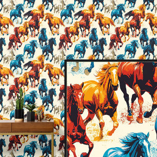 Papel Pintado Gallopando caballos en Cream