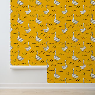 Papel Pintado Gansos blancos y amarillos lindos