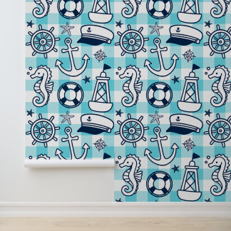 Papel Pintado Garabatos Náuticos – Cuadros Costeros Turquesa y A