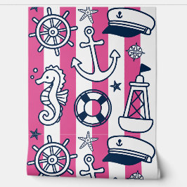 Papel Pintado Garabatos Náuticos – Raya Costera Rosa Fucsia y Az