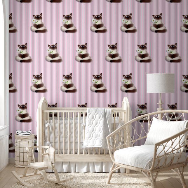 Papel Pintado Gato con flor (Niños)