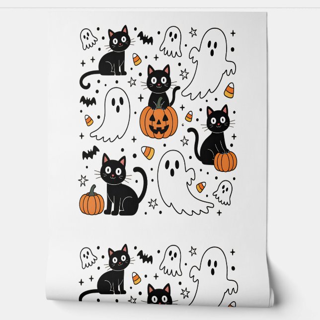 Papel Pintado Gato de fantasma de Halloween (Desenrollar)