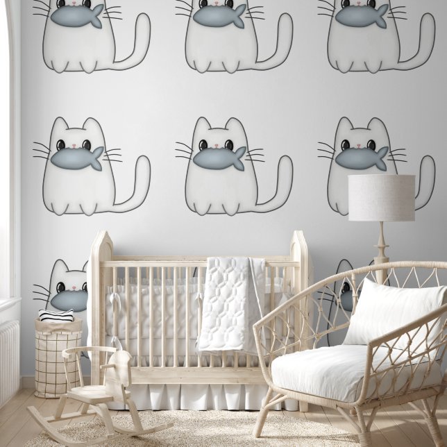 Papel Pintado Gato lindo con pescado de premio (Niños)