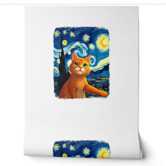 Papel Pintado Gato Naranja Selfie  Gata Madre Noche Estrellada A