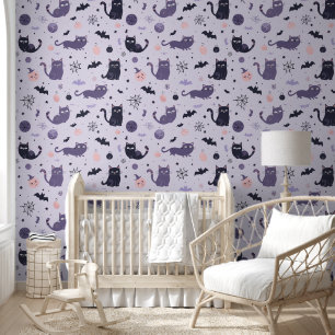 Papel Pintado Gato negro morado de Halloween