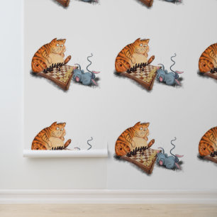 Papel Pintado Gato y Ratón Jugando Ajedrez Divertido