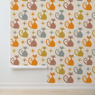 Papel Pintado Gatos atómicos coloridos de mediados de siglo con