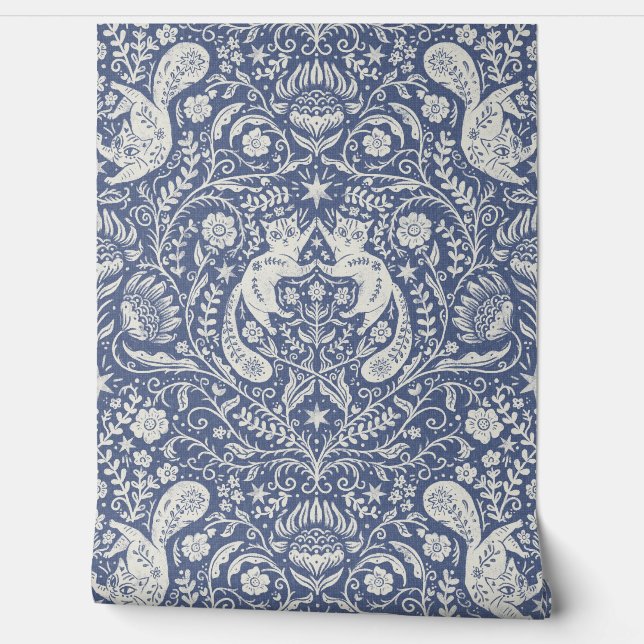 Papel Pintado Gatos bohemios refinados - Nova azul oscuro (Desenrollar)
