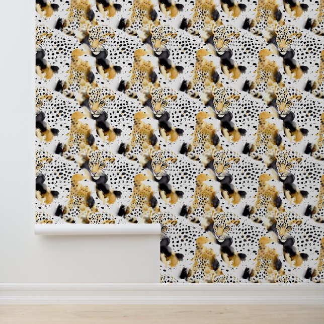 Papel Pintado Gatos de leopardo blanco dorado (Solicitud)