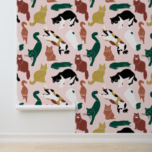 Papel Pintado Gatos dibujados a mano con encanto en un fondo ros