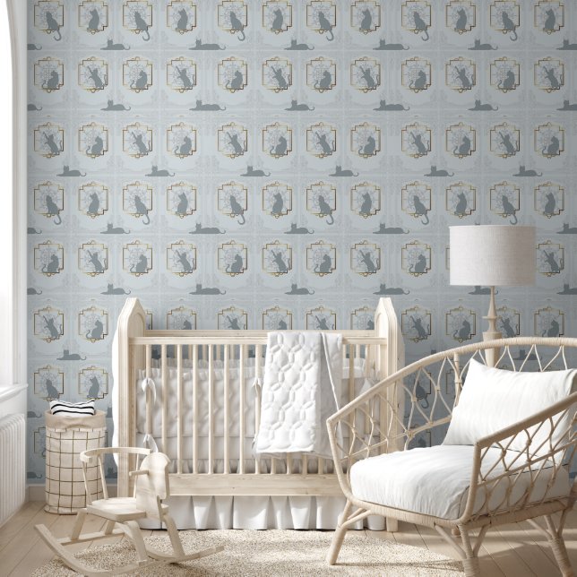 Papel Pintado Gatos Elegantes Art Déco - Gris Claro (Niños)