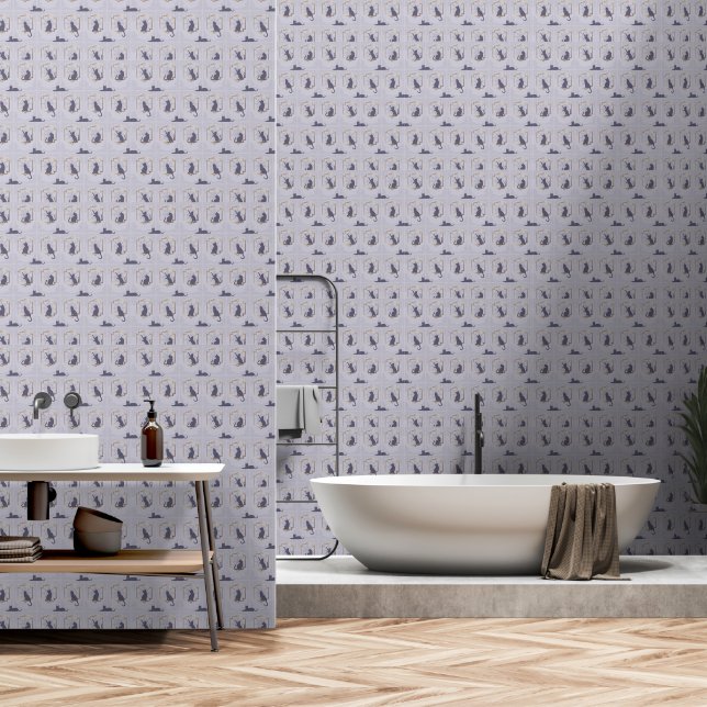 Papel Pintado Gatos Elegantes Art Déco - Lavanda (Baño)