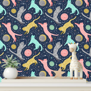 Papel Pintado Gatos Espaciales Celestiales Místicos Lindos