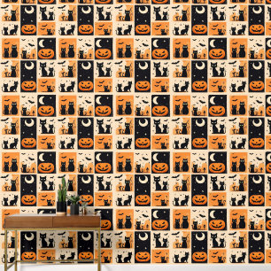 Papel Pintado Gatos negros, calabazas y murciélagos para Hallowe