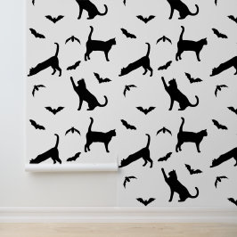Papel Pintado Gatos Negros Modernos y Murciélagos Patrón de Hall