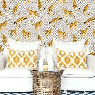 Papel Pintado Gatos Salvajes Guepardo Leopardo Beige Naranja Geo