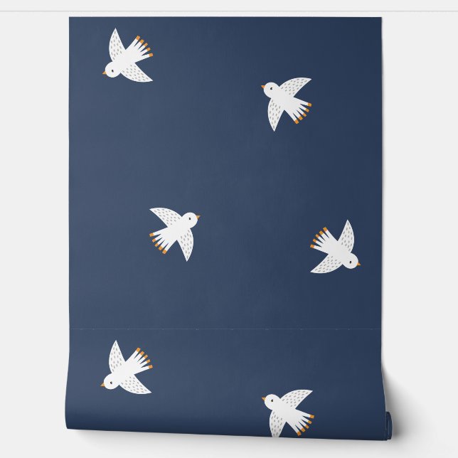 Papel Pintado Gaviotas cortas en azul oscuro (Desenrollar)