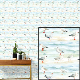 Papel Pintado Gaviotas de pájaros de playa en una playa de arena
