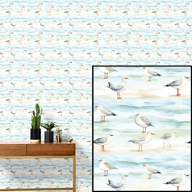 Papel Pintado Gaviotas de pájaros de playa en una playa de arena (Subido por el creador)