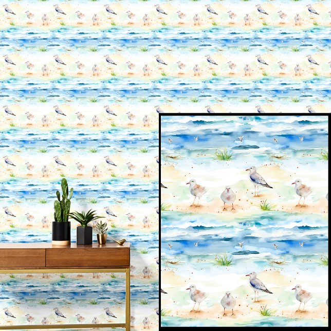 Papel Pintado Gaviotas de pájaros de playa en una playa de arena (Subido por el creador)
