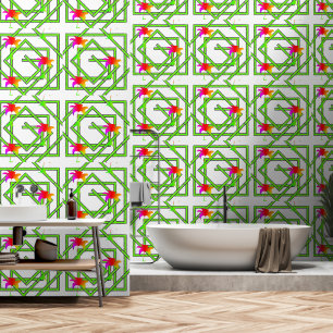 Papel Pintado Geo Floral Arcoíris Blanco