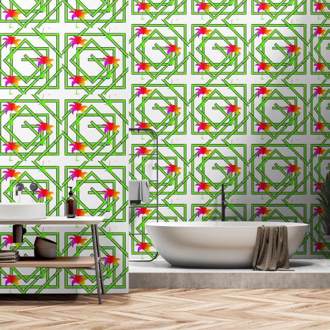 Papel Pintado Geo Floral Arcoíris Blanco (Baño)