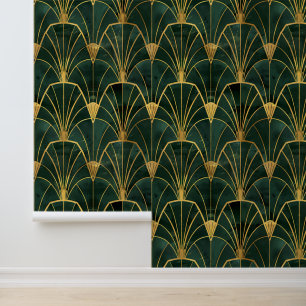 Papel Pintado Geometría del Art Deco Verde y Oro