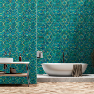 Papel Pintado Geometría Esmeralda Dorada