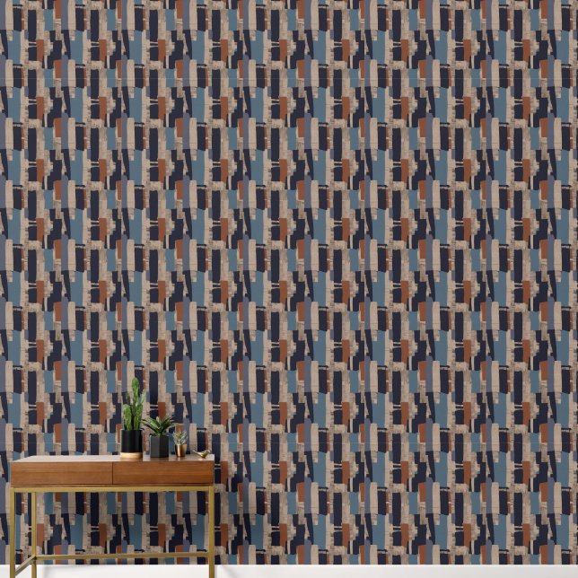Papel Pintado Geometric Tribal (Terracotta + Blue) Luxury (Pasillo)