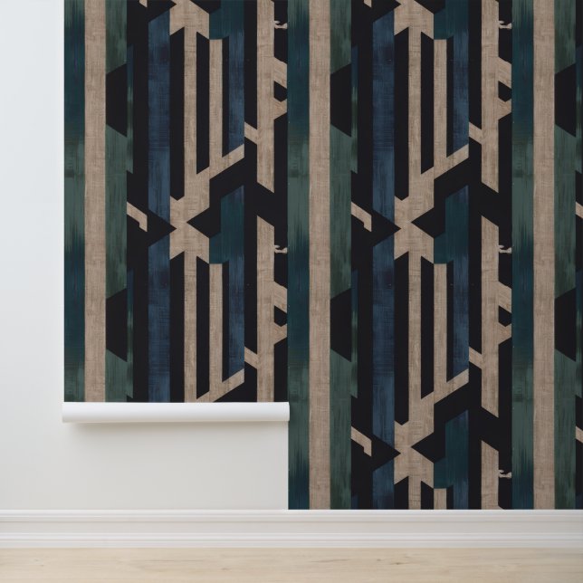 Papel Pintado Geometric Tribal (Terracotta + Green) Luxury (Solicitud)