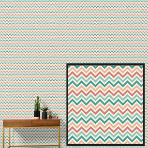 Papel Pintado Geométrica del cherón naranja verde en la crema